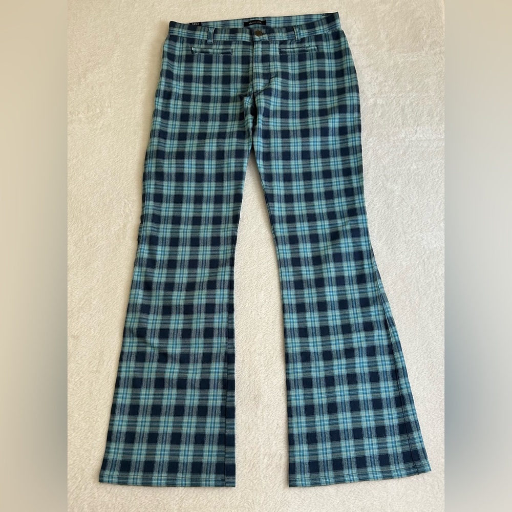 Abercrombie Women's Pants Size 16 Blue Plaid Flared Stretch Retro Y2K